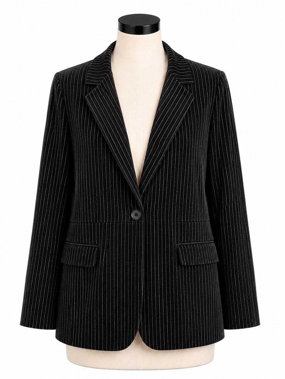 Ava & Viv Black Velvet Pinstripe Blazer Jacket Women's Plus Sz 1X Single Button